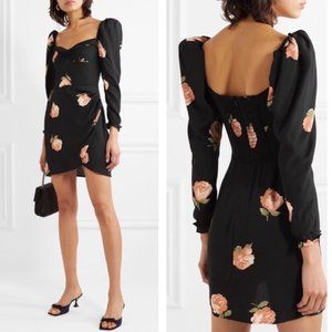 Reformation Amala Mini Dress Black Roses